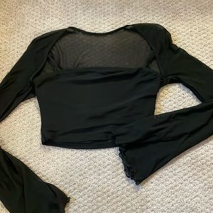 Black Long Sleeve Mesh Sleeve and Back